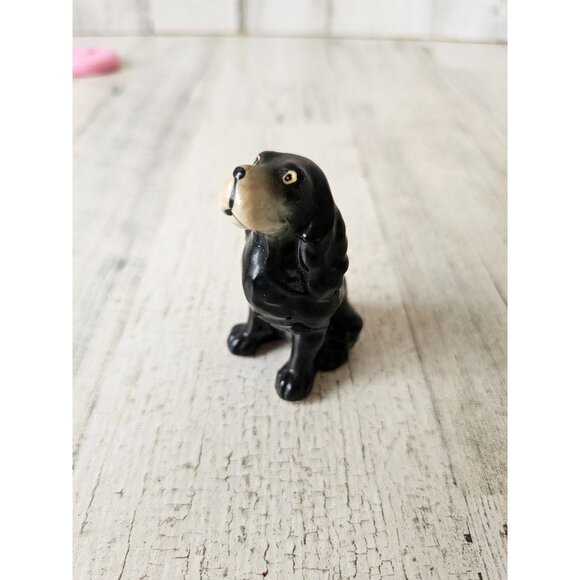 Vintage porcelain dog puppy sitting terrier decor black - Picture 2 of 8